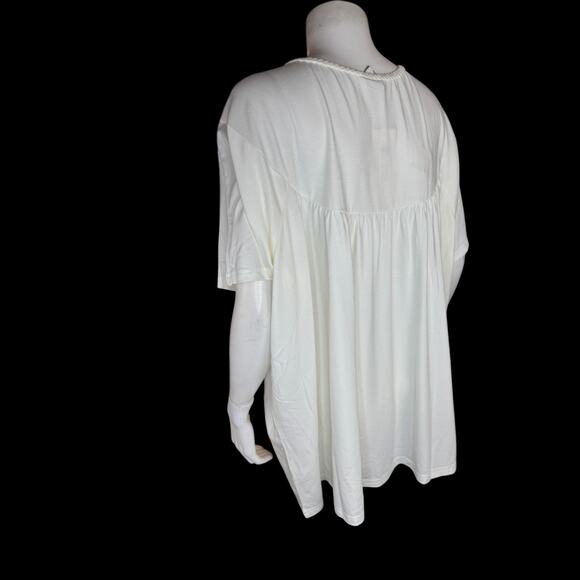 Laurie Felt White Tunic Top 2X Bamboo Cotton V-Neck Braided Trim Stretch NWT - Picture 7 of 14